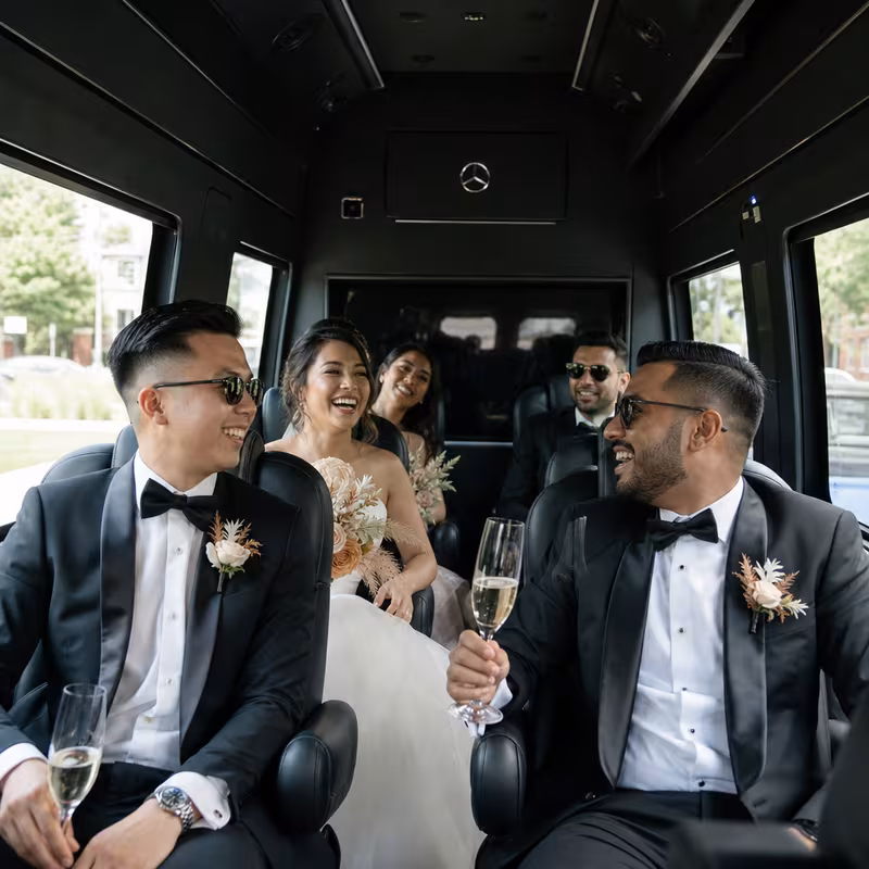 Black Mercedes Sprinter van staged for an Bronx Wedding Transportation group